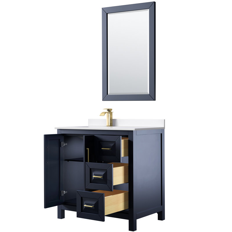 Daria 36'' W Single Vanity, White Cultured Marble, Brushed Gold, Dark Blue