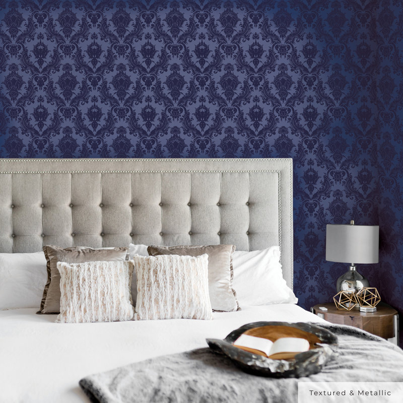 Kerens 16.5' L x 20.5" W Peel and Stick Wallpaper Roll, Sapphire