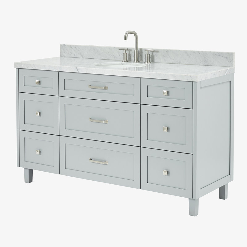 ARIEL Monroe 54 Single Sink Bathroom Vanity with Carrara Quartz Top, 61", Carrara White Marble, Gray