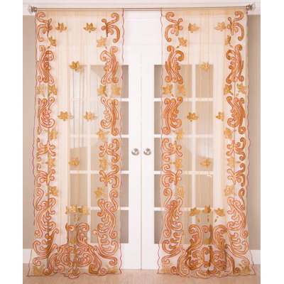 Applique Embroidery Sheer Curtain with Rod Pocket Window Panel for Living Room