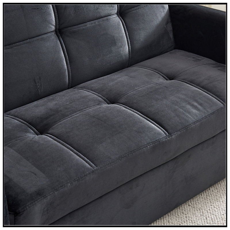 Canapé-lit gigogne escamotable polyvalent en velours avec chargement USB, parfait pour la vie moderne et peu encombrant, Noir