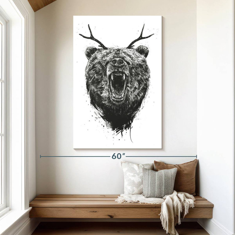 Brampt Angry Bear With Antlers, 51" H x 34" W