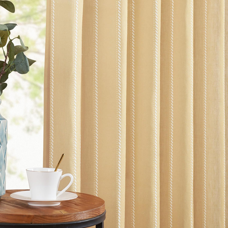 Semi Sheer Rod Pocket Linen Blend Striped Curtains, Moutarde, L 50 po x L 96 po