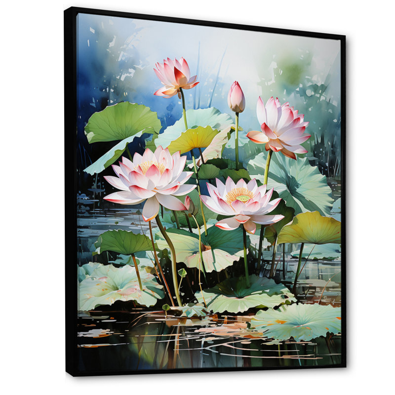 «Geryon China Art Lotus Pond II», reproduction, H 32 po x l 16 po x P 1 po, Cadre flottant noir