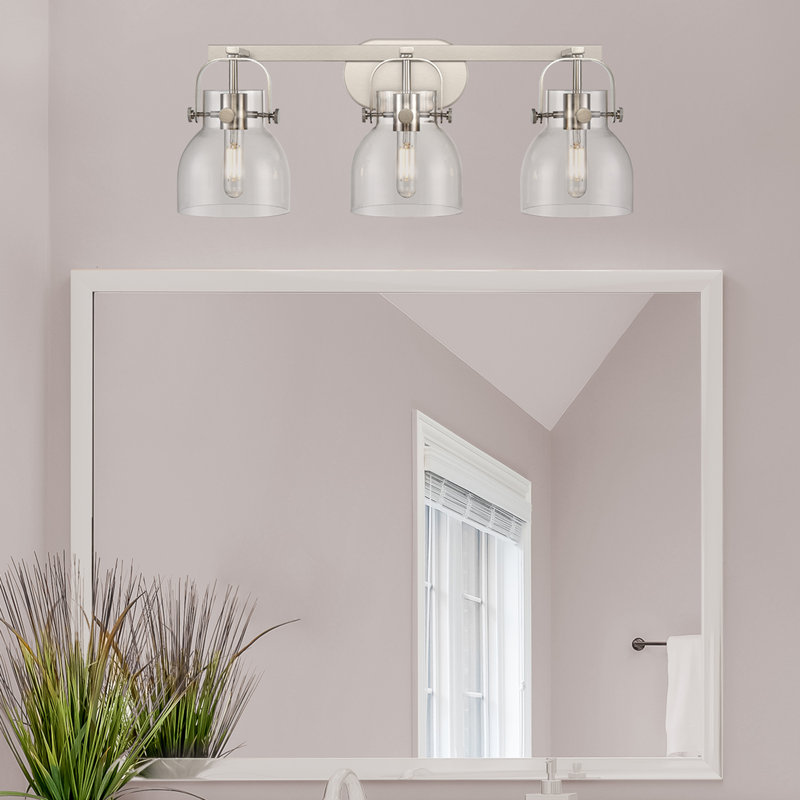 Luminaire de meuble-lavabo mural 4 po 6 lumières Slovan, Transparent, Nickel satiné, Trois lumières