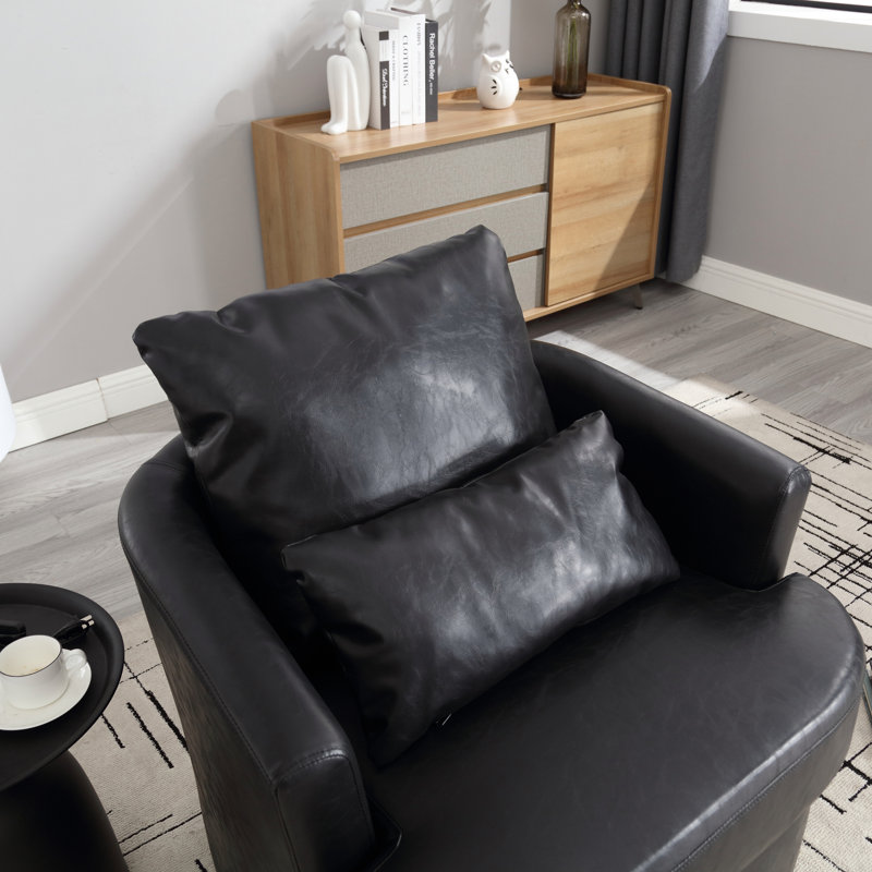 Comfy Swivel Barrel Chair with 360 Degree Rotation and Ergonomic Design, Black PU