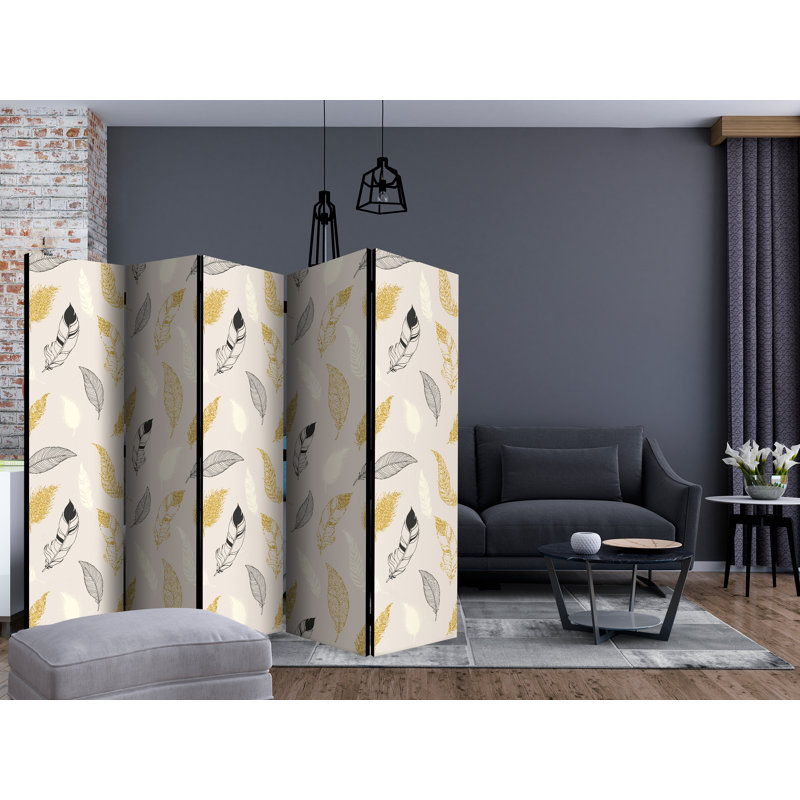Room Divider - Golden Feathers [Room Dividers], 5, 172cm H x 225cm W x 3cm D