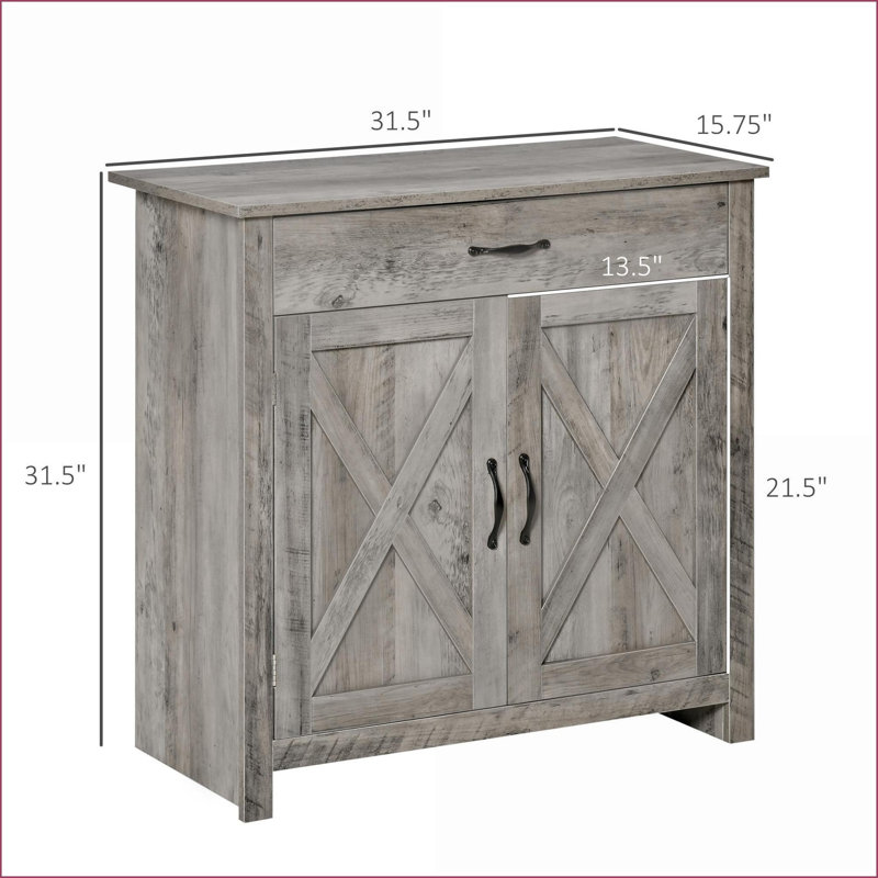 Buffet 32 "avec porte de grange style campagne avec porte de grange avec rangement | Panneau de fibres à densité moyenne | Panneau de particules