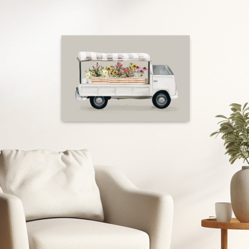 Art rétro de camion de fleurs rétro, H 16 po x l 24 po