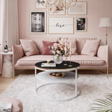 COREIL Black Matte Round Coffee Table with Shelf