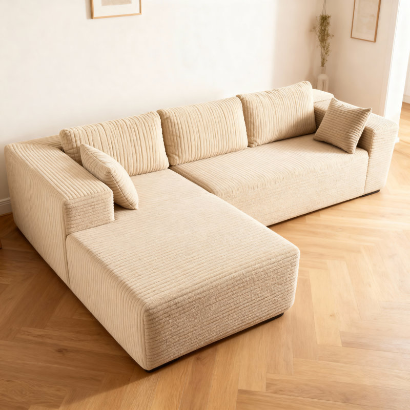 Castillon Cloud Sectional Couch In Two Boxes, Compressed Modular Sectional Sofa With Deep Seat, Beige Corduroy