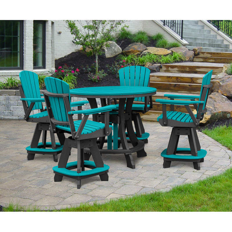 Round 4 - Person 44'' Counter Height Dining Set, Black, Aruba Blue