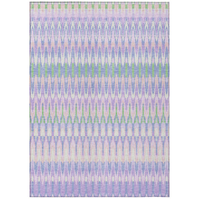 10' X 14' Lavender Pink And Lime Green Southwestern Washable Indoor Outdoor Area Rug