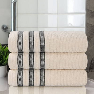 Zero Twist Cotton Ribbed Plush Soft Bath Towels - Set of 3