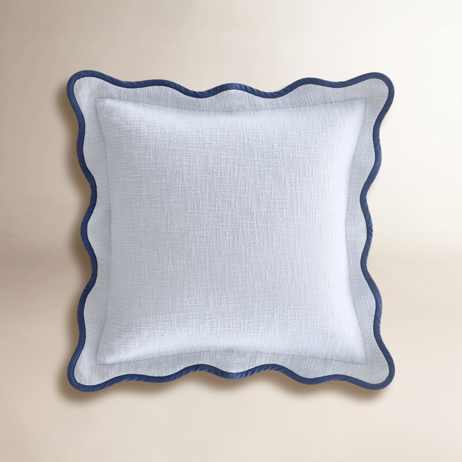 Double Stitch Scalloped Cotton Throw Pillow , Arctic Blue