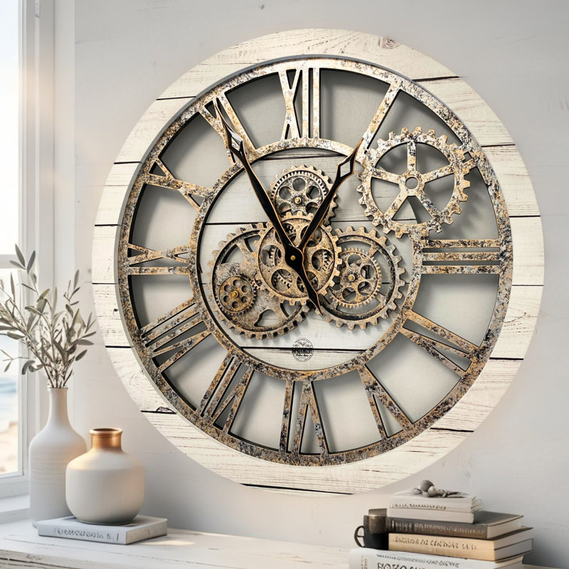 Solid Wood Skeleton Wall Clock, White