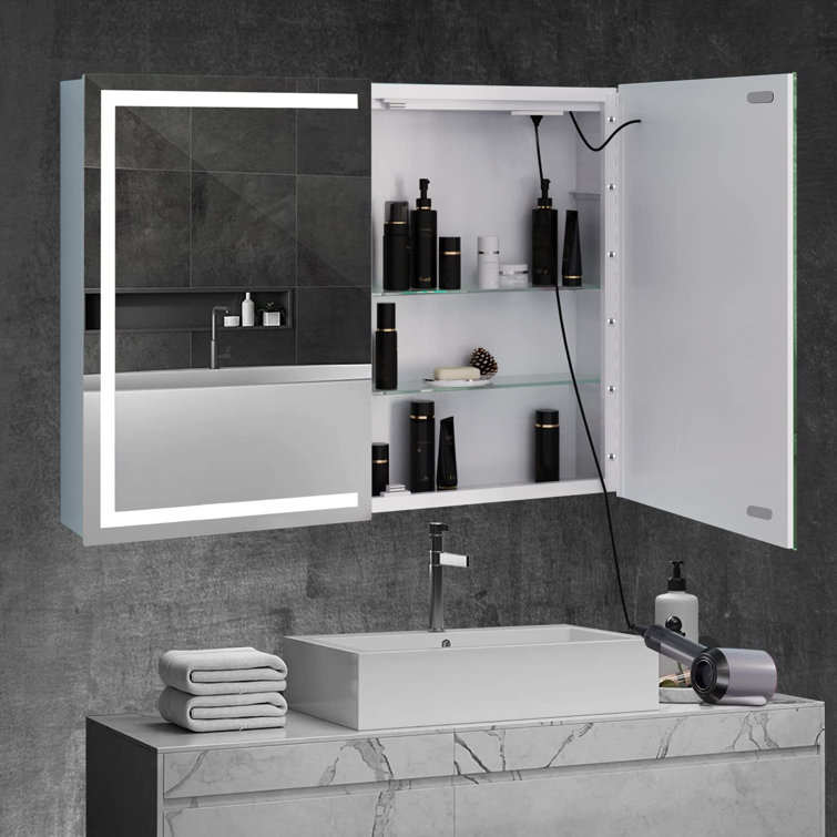 31.5'' W 23.6'' H Wall Mounted Required Framed Medicine Cabinet Mirror Adjustable