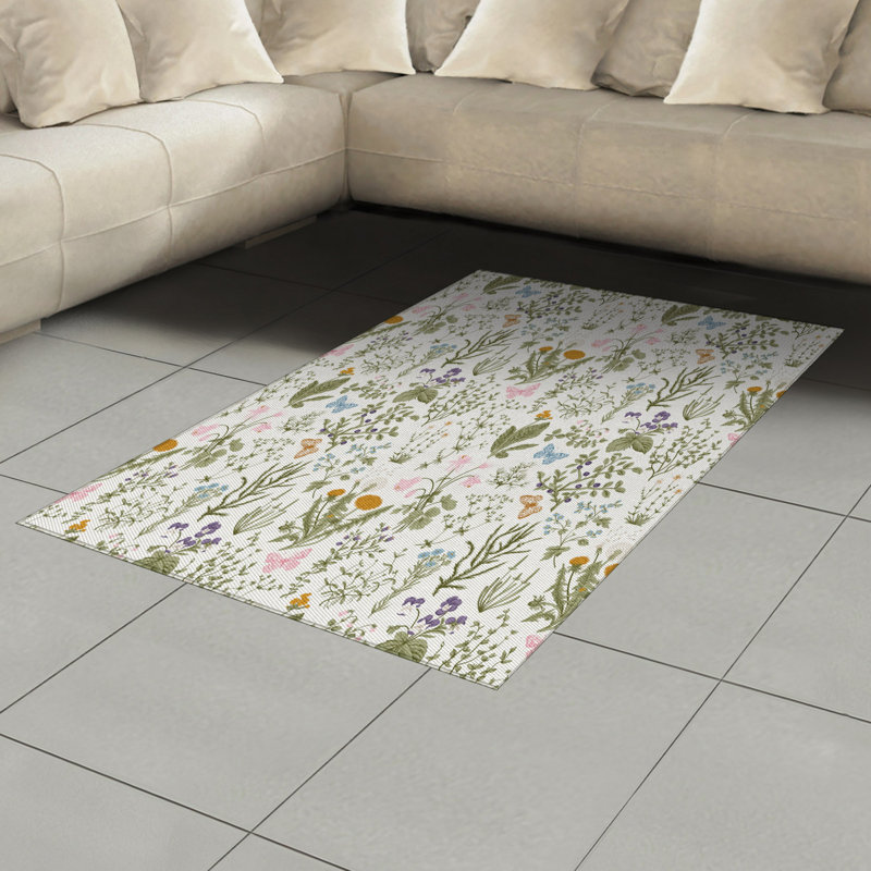 Tapis décoratif floral à haute densité en fibres de polyester, Rectangle— 4 pi x 5 pi 8 po