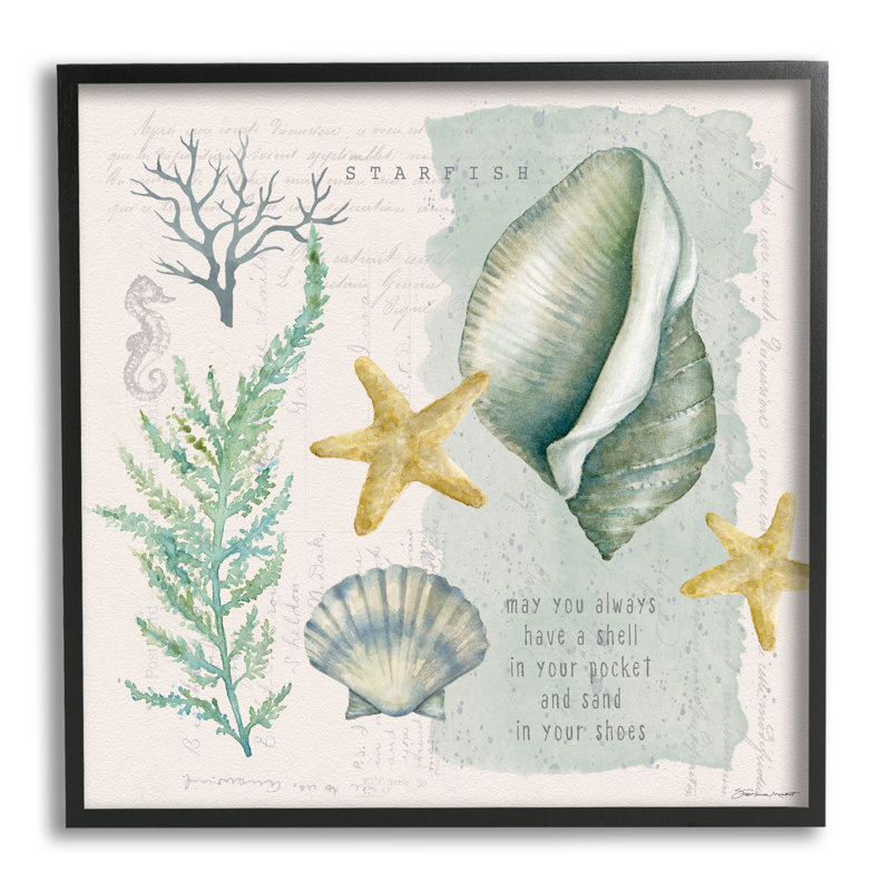 Coquillage dans une poche de sable dans des chaussures, citation de plage surdimensionnée, estampe numérique encadrée par Stephanie Workman