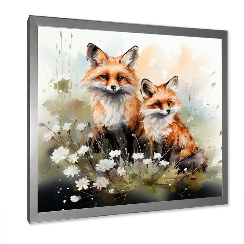 Foxs Elegant Forest Florals Grace III - Renard, art mural animal, Cadre photo argenté, H 30 po x l 30 po x P 1,5 po