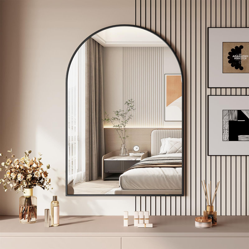 Bogen Wall Mirror Bathroom Mirror, 66 X 96 Cm, Decorative Wall Mirror, Arch Semicircular Makeup Mirror, Tempered Glass With Aluminium Frame For Bathroom, Hallway, Living Room, Bedroom