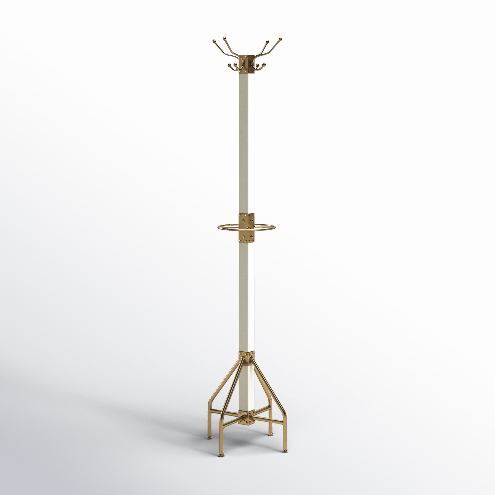 Donan 8-Hook Freestanding Coat Rack, White/Gold