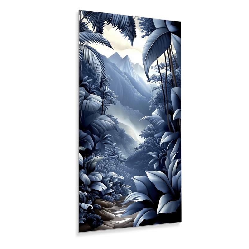 Impression murale paisible «Blue Calm Jungle Retreat I», décoration murale tropicale, 24" W x 32" H