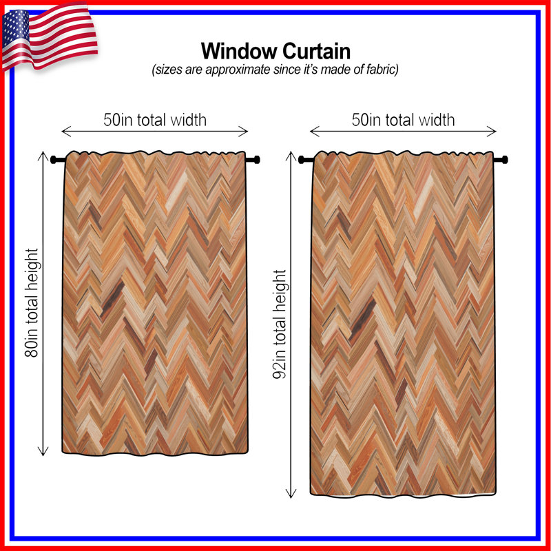 Wood Chevron Parquet Window Curtains, Chevron Sheer & Blockout Curtains - 1 Panel, Blockout, 50" x 80" - 1 Panel