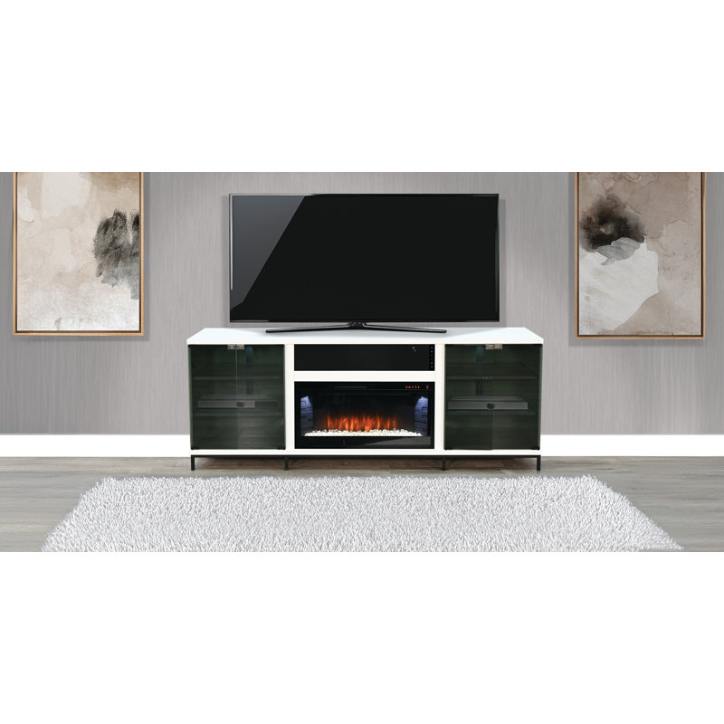 Console multimédia 70 po avec foyer électrique , Blanc