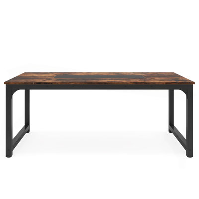71" Industrial Dining Table For 6–8 People, Rustic Rectangular Kitchen & Dining Room Table With Heavy-Duty Metal Frame, Workstation Or Game Night – Rustic Brown & Black