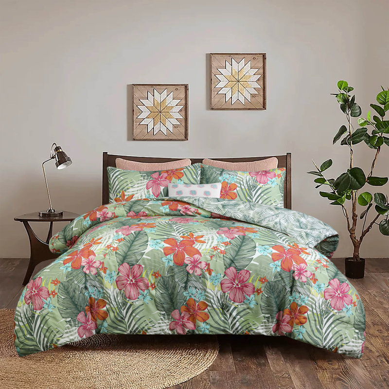  3 Piece Microfiber Comforter Set, Queen Comforter + 2 Standard Shams, Floral