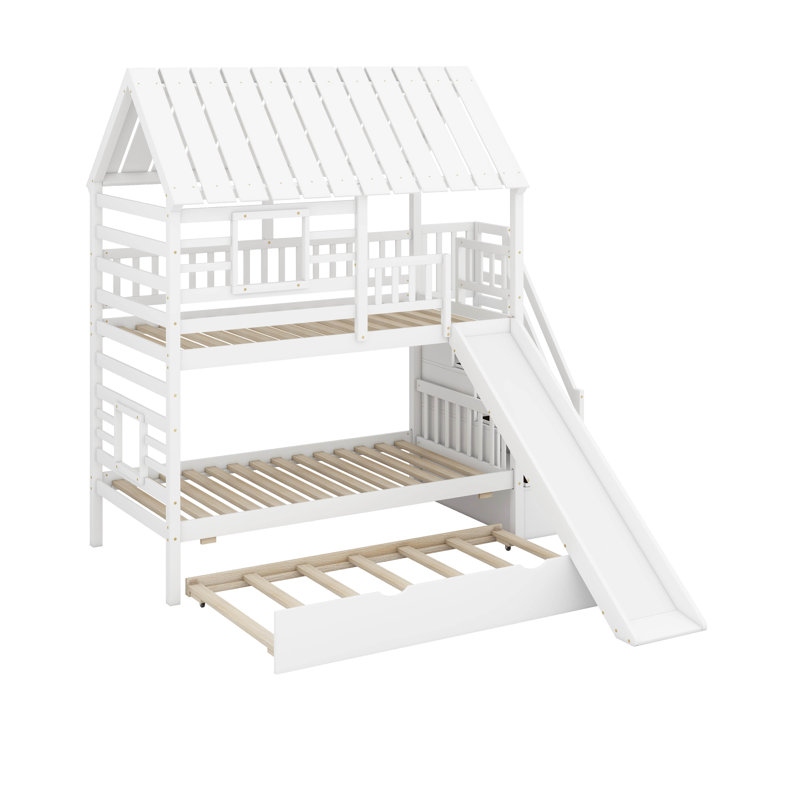 Twin Over Twin Bunk Bed With Trundle, White