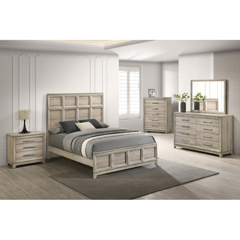 Ensemble de chambre avec lit à panneaux 5 pièces Weathered Greige, Reine