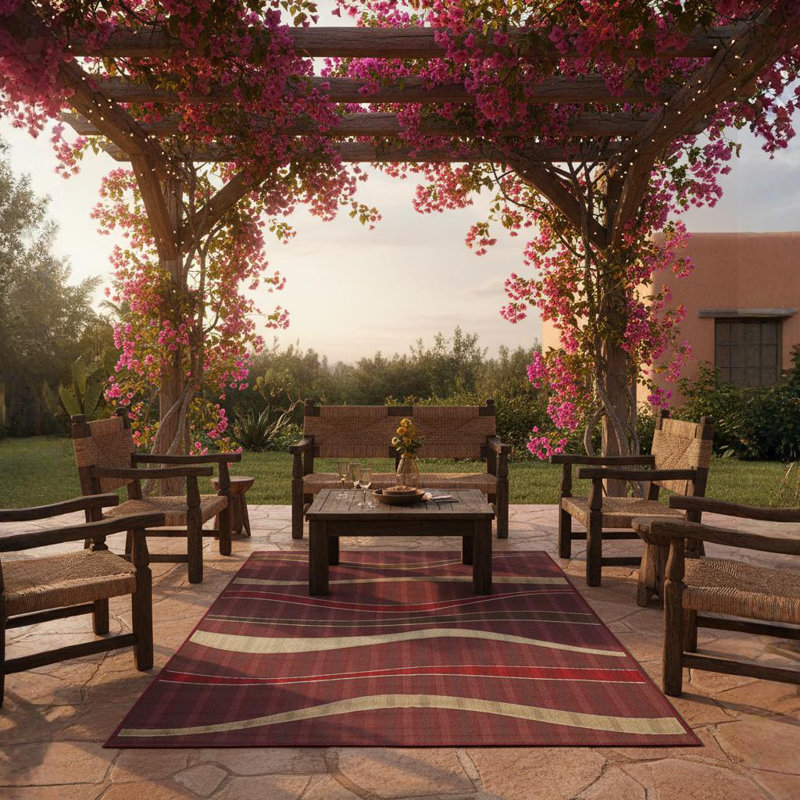 Bester Performance Indoor/Outdoor Red, Cream & Brown Machine Woven Area Rug