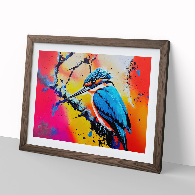 Kingfisher Bird Splashed Vol.2 Abstract - Framed Print, 46cm H x 64cm W x 2cm D, Walnut