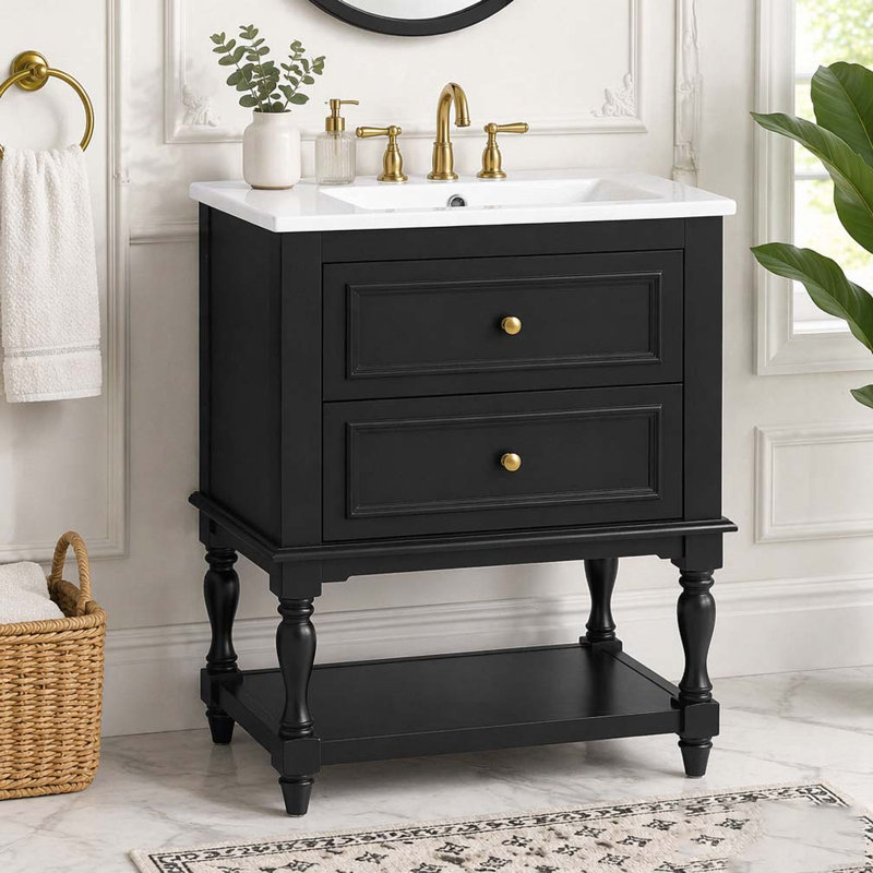 Meuble-lavabo 24 po avec lavabo en céramique, Noir