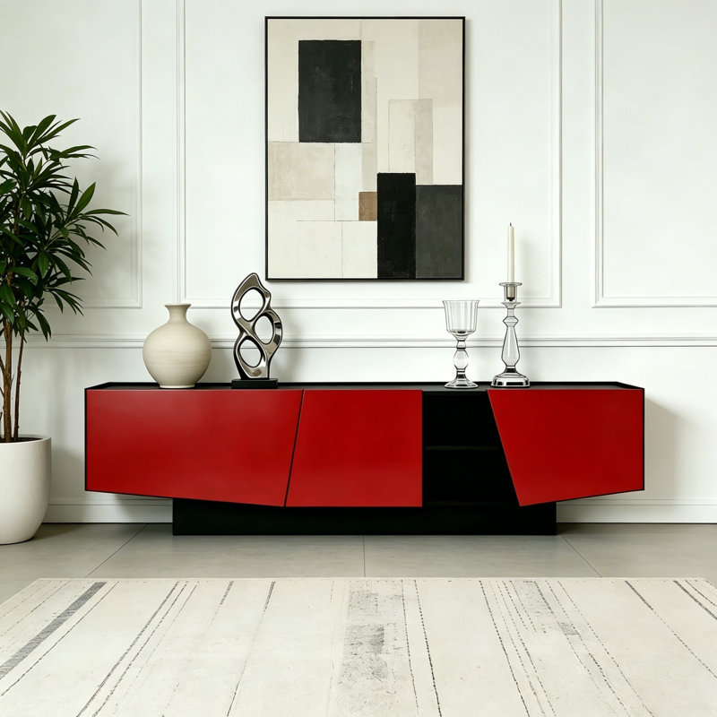 Meuble télé moderne et luxueux, Noir / Rouge