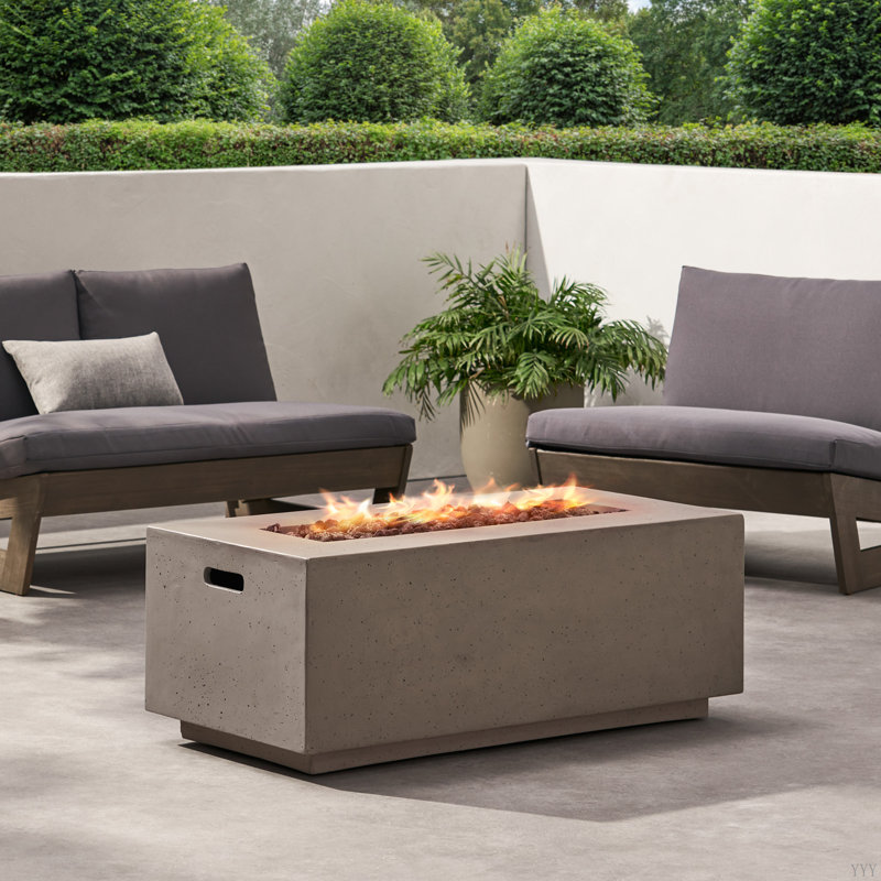 40" Outdoor 40,000 BTU Rectangular Mgo Concrete Propane Fire Pit (Tank Cover Not Included), Light Gray