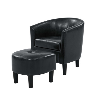 PU Leather Barrel Chair With Ottoman