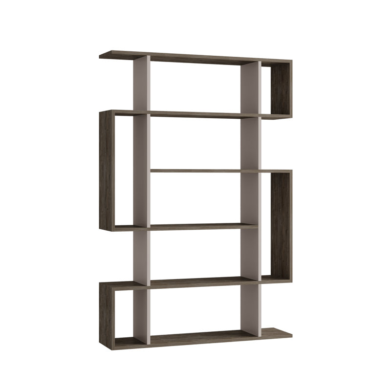 Mito 5 Tiers Wall Mounted Bookcase Modern Display Unit, Dark Coffee/Light Mocha
