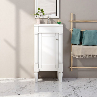 Meuble-lavabo simple avec lavabo en céramique, tablette ouverte, 2 tiroirs