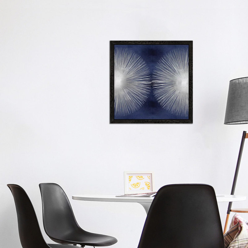 Silver Sunburst On Blue II by Abby Young - Print on Canvas, 93.98 cm H x 93.98 cm W, Black Floater Framed