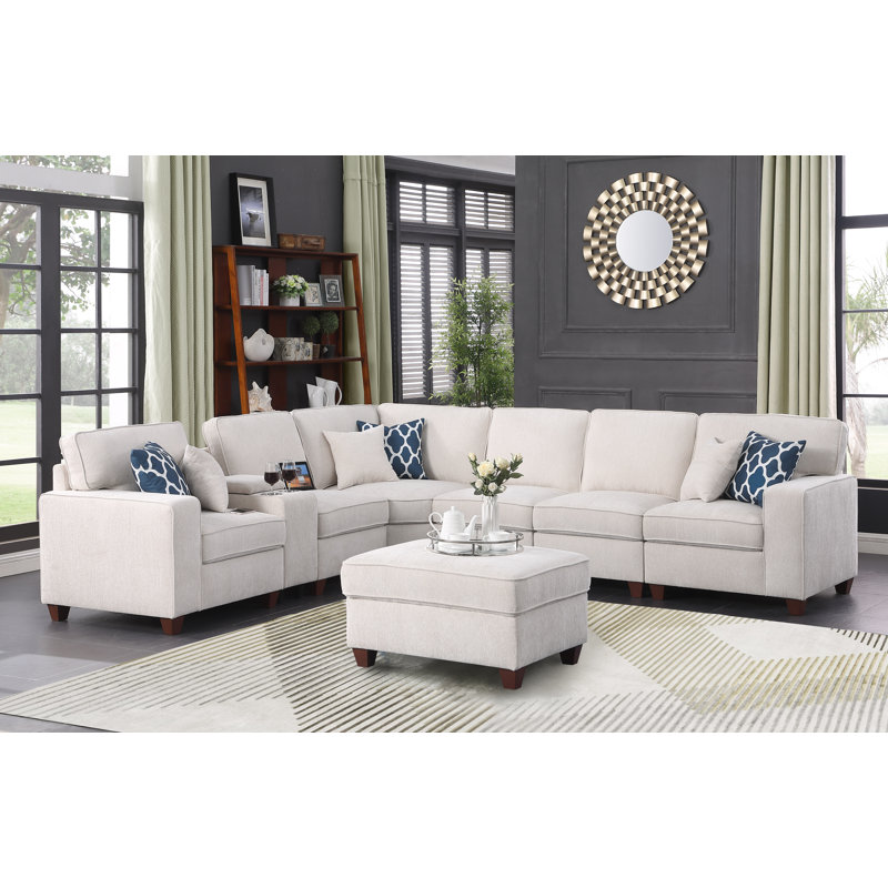Naomi Piece Upholstered Sectional, Beige Chenille