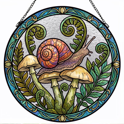 Panneau de vitrail Snail Mushroom ， 7,8H