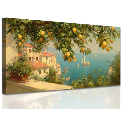  Lemon Wall Art Canvas Prints, Rustic Mediterranean Lemon Pictures Wall Decor, Vibrant Coastal Fruit Painting Serene Vintage Kitchen Wall Art Decor for Dining Room Living Room Home, 12x24 inches