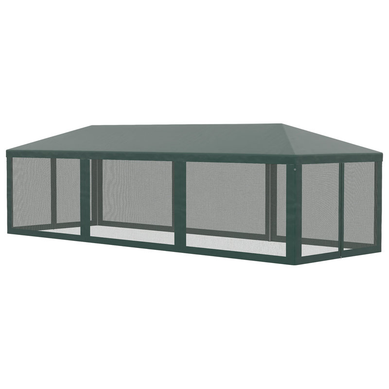 Auvent de tente de réception 10 pi x 28 pi, abri de jardin pour l'extérieur avec 8 parois latérales amovibles en filet, portes à fermeture à glissière, structure en acier, blanc