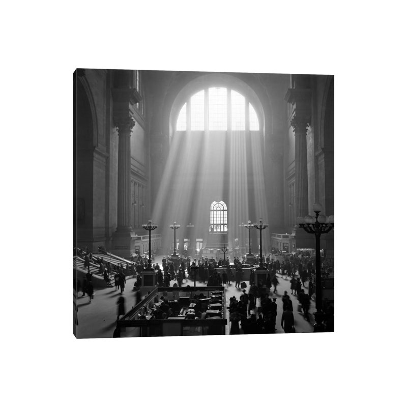 1930S-1940S Interior Pennsylvania Station New York City With Sun Rays Streaming In Window - Wrapped Canvas Print