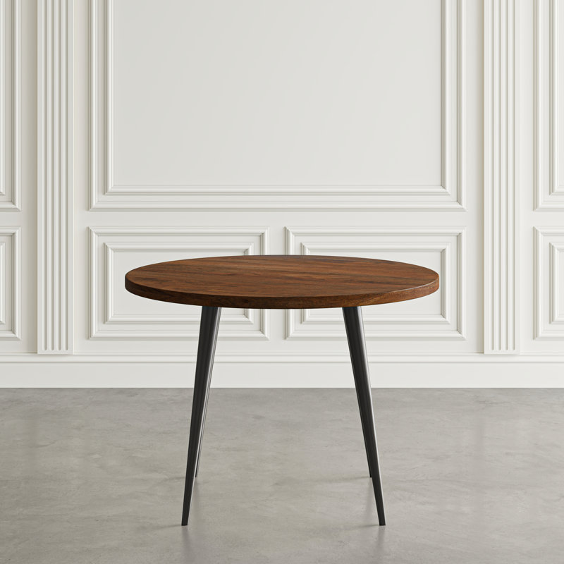 Keandria Acacia Round Solid Wood Top Metal Base Dining Table, Yellow