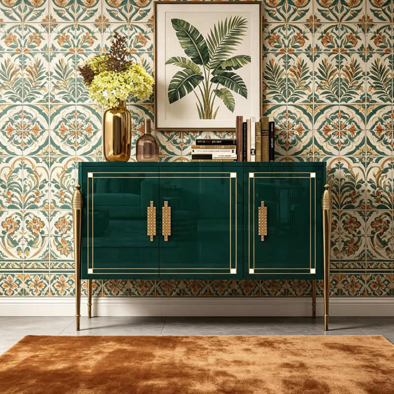 Buffet moderne luxueux peint de luxe, H 35,43 po x l 55,12 po x P 15,75 po, Vert foncé