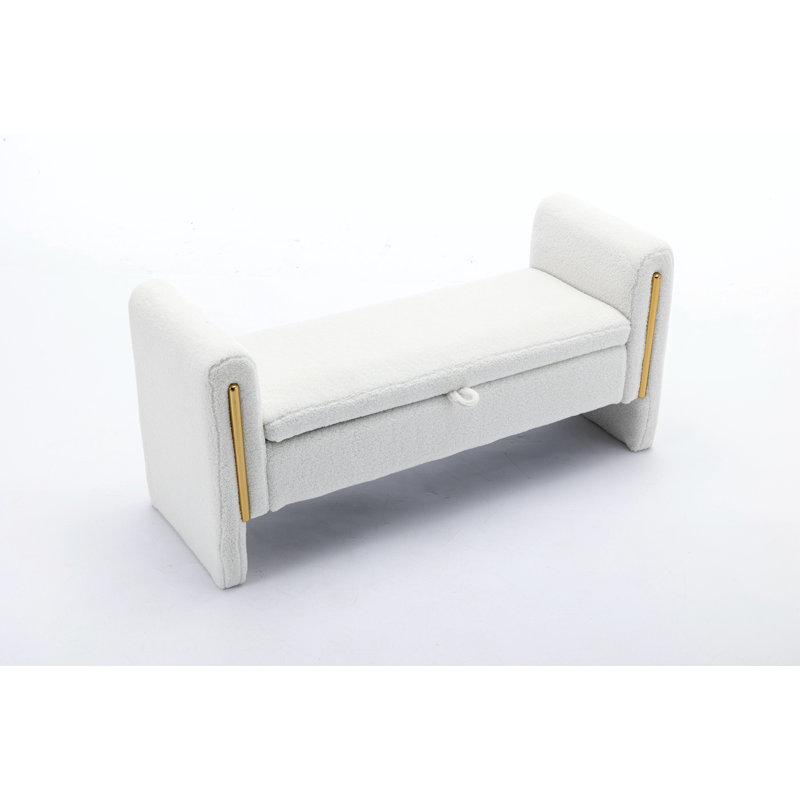Banc de maquillage en velours, Velours blanc, 24.6" H x 53.1" W x 17.7" D